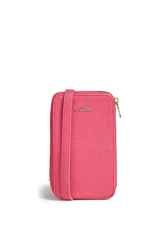 Minimalist men's crossbody bag with a single compartment for simplicityGuess Saffiano Phone Holder Mini Crossbody, Pink