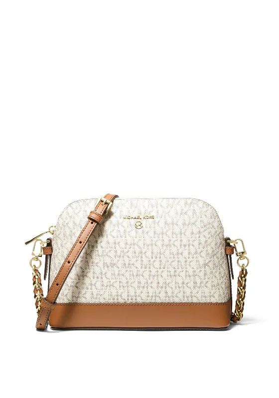 Men's crossbody bag with a water - resistant coating for rainy daysMICHAEL Michael Kors Dome Crossbody, Vanilla & Acorn Men's crossbody bag with a water - resistant coating for rainy daysMICHAEL Michael Kors Dome Crossbody, Vanilla & Acorn