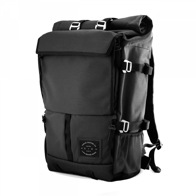 Smart travel bag with integrated GPS tracker for lost item recoveryLife Behind Bars The Peloton Asphalt Rolltop Backpack