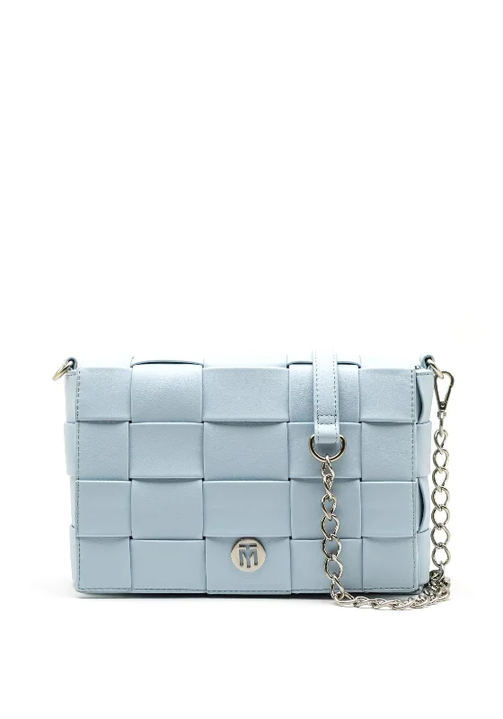 Men's leather crossbody bag with antique brass hardware for a vintage lookMarco Tozzi Lattice Woven Small Crossbody Bag, Light Blue