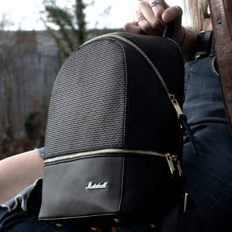 Travel bag with a built - in power bank charger for on - the - go device charging(Markdown) Marshall Downtown Backpack - Black/ Gold Travel bag with a built - in power bank charger for on - the - go device charging(Markdown) Marshall Downtown Backpack - Black/ Gold
