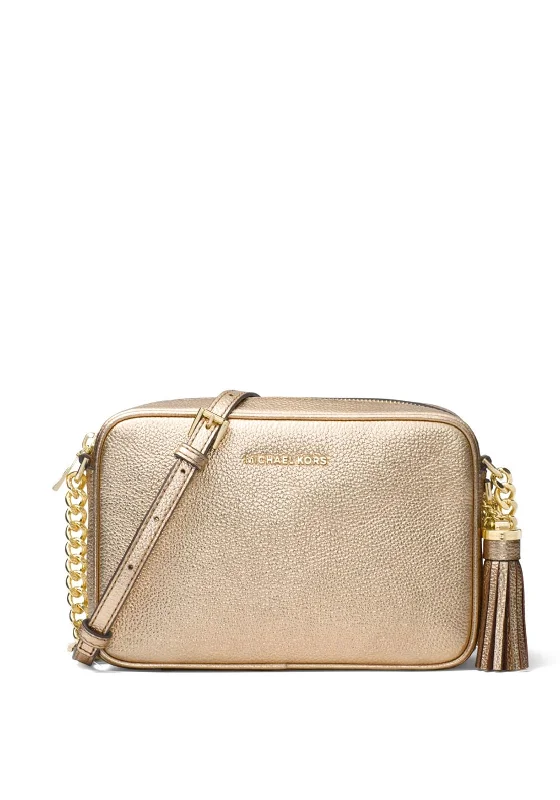 Men's crossbody bag made from recycled materials for eco - friendly usersMICHAEL Michael Kors Ginny Metallic Leather Crossbody, Pale Gold Men's crossbody bag made from recycled materials for eco - friendly usersMICHAEL Michael Kors Ginny Metallic Leather Crossbody, Pale Gold