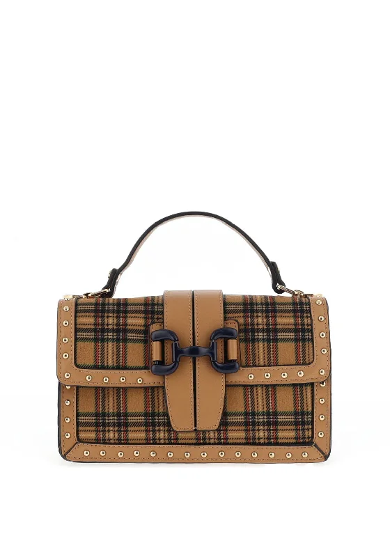 Compact men's crossbody bag for everyday carryMenbur Tartan Grab Bag, Tan Multi