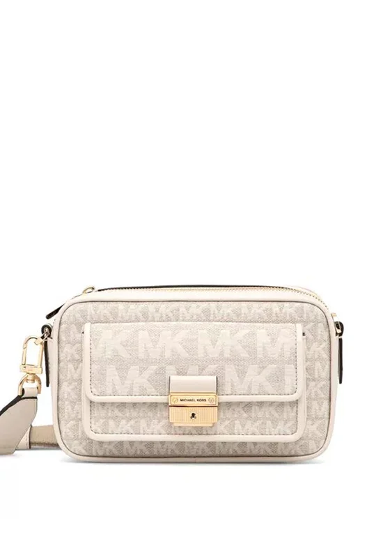Military - style men's crossbody bag with MOLLE webbing for attachmentsMICHAEL Michael Kors Bradshaw Crossbody Bag, Natural