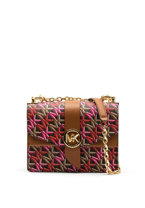 Men's crossbody bag with a built - in charging port for tech use on the goMICHAEL Michael Kors Greenwich Graphic Logo Crossbody Bag, Brown & Pink Men's crossbody bag with a built - in charging port for tech use on the goMICHAEL Michael Kors Greenwich Graphic Logo Crossbody Bag, Brown & Pink