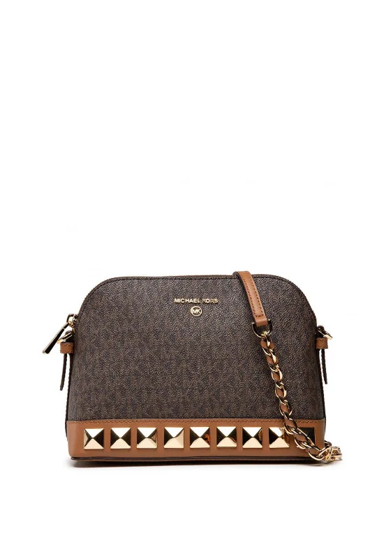 Men's leather crossbody bag with antique brass hardware for a vintage lookMICHAEL Michael Kors Jet Set Dome Studded Crossbody Bag, Brown Men's leather crossbody bag with antique brass hardware for a vintage lookMICHAEL Michael Kors Jet Set Dome Studded Crossbody Bag, Brown