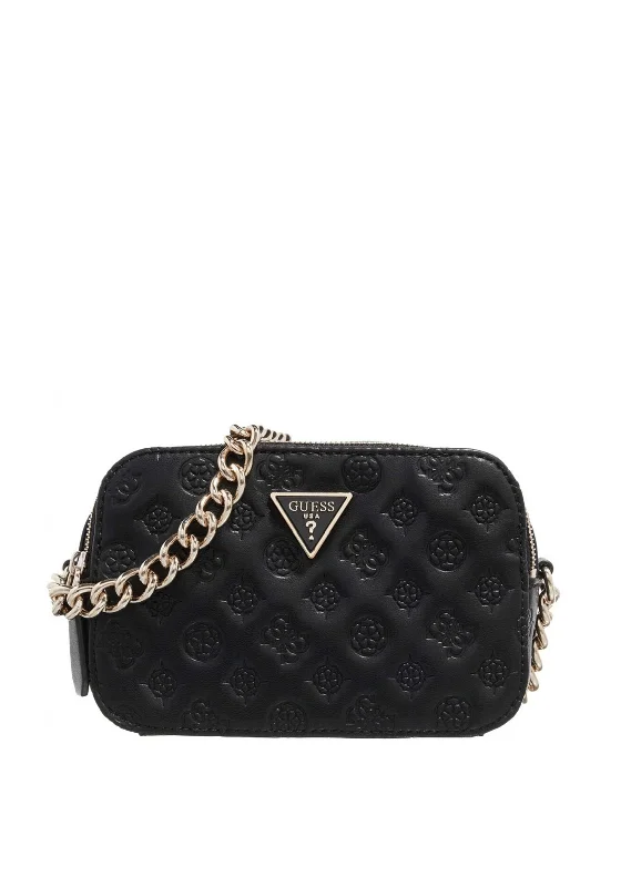 Men's leather crossbody bag with antique brass hardware for a vintage lookGuess Noelle Debossed Logo Mini Crossbody Bag, Black Men's leather crossbody bag with antique brass hardware for a vintage lookGuess Noelle Debossed Logo Mini Crossbody Bag, Black