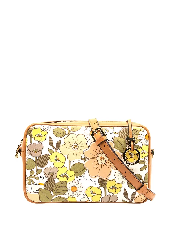 Men's leather crossbody bag with antique brass hardware for a vintage lookRadley Manor Grove 60’s Floral Small Camera Bag, Tan