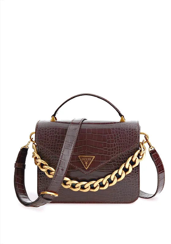 Men's crossbody bag with a built - in charging port for tech use on the goGuess Retour Top Handle Crossbody Bag, Merlot Python Print