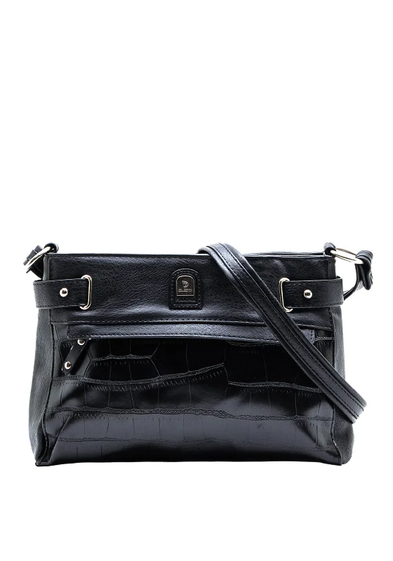 Men's crossbody bag with multiple interior pockets for organizationZen Collection Croc Panel Small Crossbody Bag, Black Men's crossbody bag with multiple interior pockets for organizationZen Collection Croc Panel Small Crossbody Bag, Black