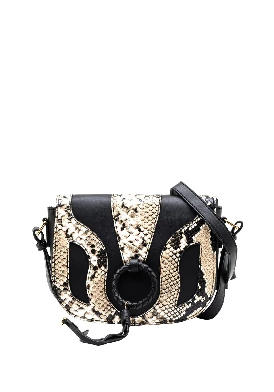 Men's crossbody bag with a built - in charging port for tech use on the goZen Collection Crocodile Print Crossbody Bag, Black Multi
