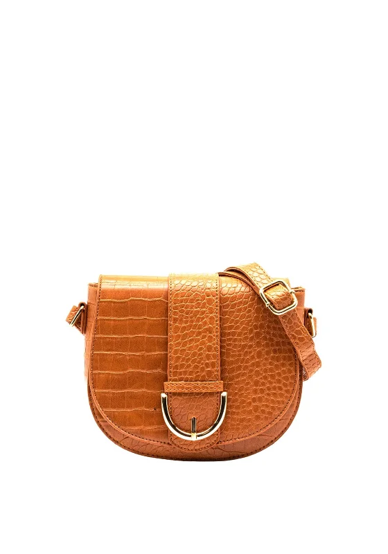 Men's leather crossbody bag with antique brass hardware for a vintage lookZen Collection Crocodile Print Crossbody Bag, Tan