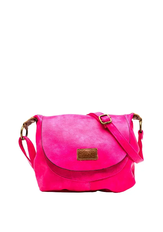 Vintage - inspired men's crossbody bag with a distressed finishZen Collection Flap Satchel Small Crossbody Bag, Fuchsia