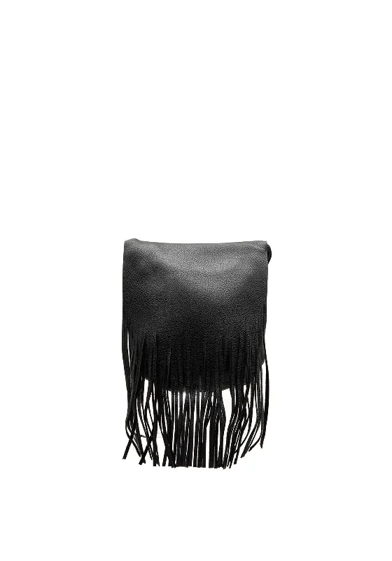 Canvas men's crossbody bag with a rustic, casual styleZen Collection Fringed Small Crossbody Bag, Black