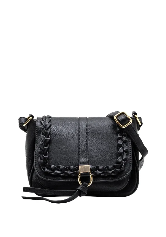 Canvas men's crossbody bag with a rustic, casual styleZen Collection Plait Detail Crossbody Bag, Black