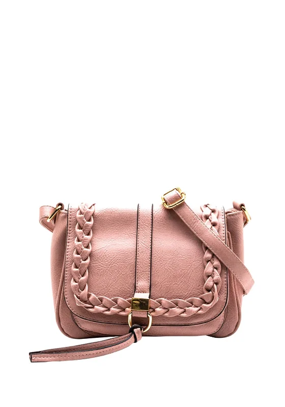 Men's crossbody bag with multiple interior pockets for organizationZen Collection Plait Detail Crossbody Bag, Dusty Pink