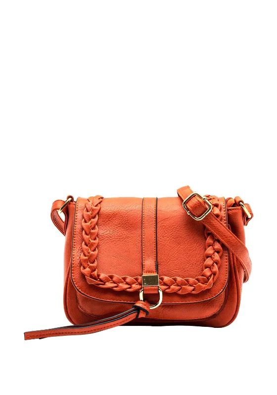 Men's crossbody bag with a padded laptop sleeve for commutingZen Collection Plait Detail Crossbody Bag, Orange