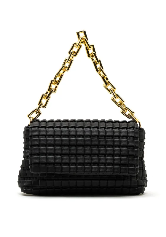 Men's crossbody bag with a padded laptop sleeve for commutingZen Collection Textured Chain Detail Crossbody Bag, Black