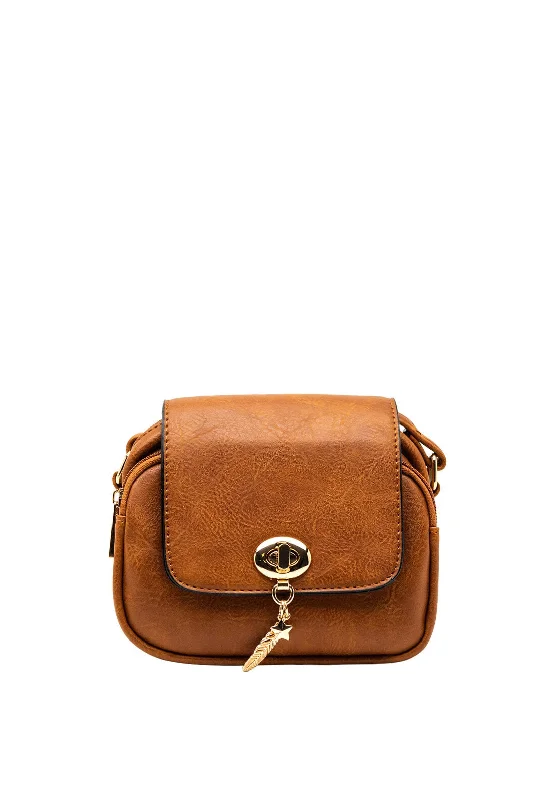 Men's crossbody bag made from recycled materials for eco - friendly usersZen Collection Turn-Lock Crossbody Bag, Tan